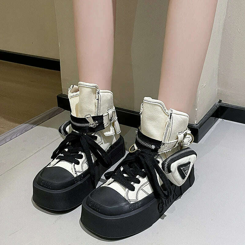 2023 New Women's Ankle Boots Fashion Cowboy Knight Boot Punk Gothic Classic Denim Canvas Shoes Short Goth Platform Shoes - KIMLUD