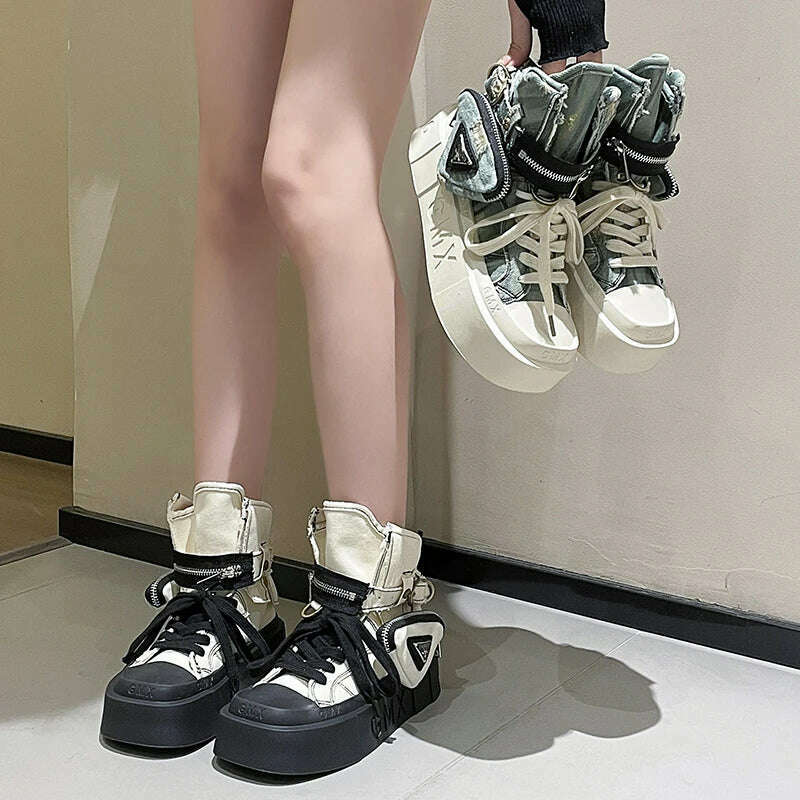 2023 New Women's Ankle Boots Fashion Cowboy Knight Boot Punk Gothic Classic Denim Canvas Shoes Short Goth Platform Shoes - KIMLUD