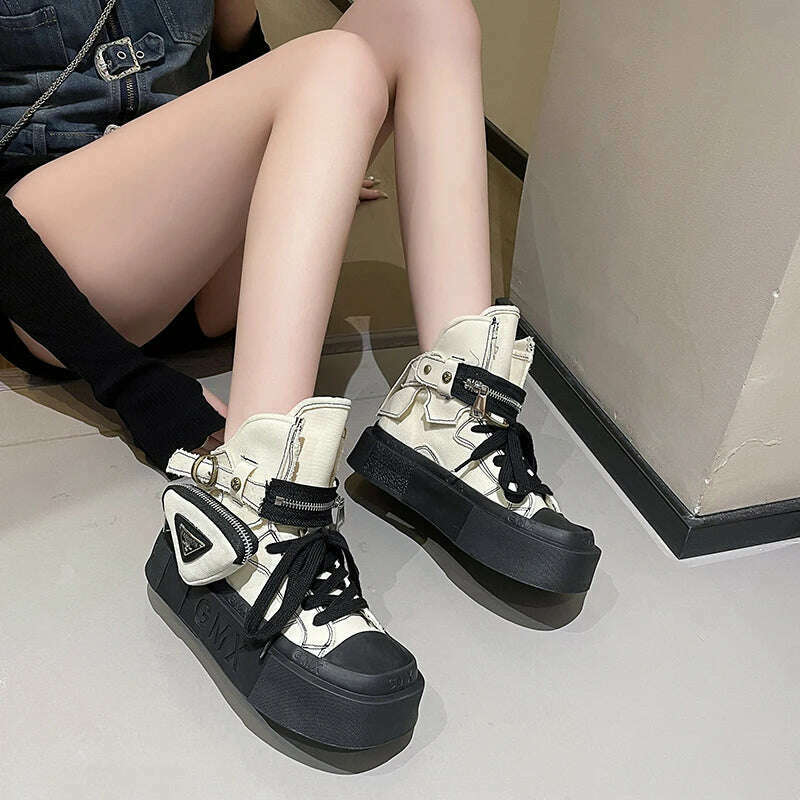 2023 New Women's Ankle Boots Fashion Cowboy Knight Boot Punk Gothic Classic Denim Canvas Shoes Short Goth Platform Shoes - KIMLUD