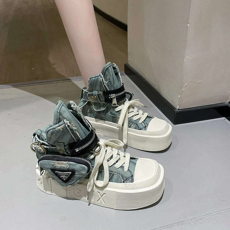 2023 New Women's Ankle Boots Fashion Cowboy Knight Boot Punk Gothic Classic Denim Canvas Shoes Short Goth Platform Shoes - KIMLUD