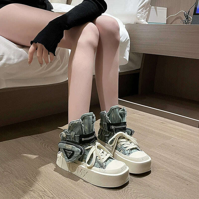 2023 New Women's Ankle Boots Fashion Cowboy Knight Boot Punk Gothic Classic Denim Canvas Shoes Short Goth Platform Shoes - KIMLUD