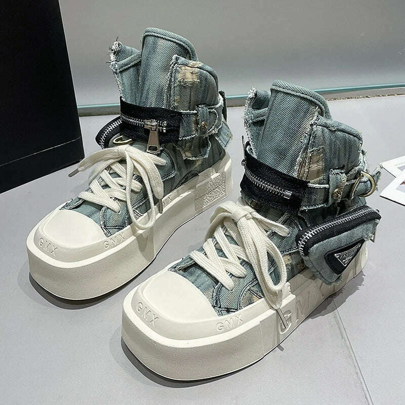 2023 New Women's Ankle Boots Fashion Cowboy Knight Boot Punk Gothic Classic Denim Canvas Shoes Short Goth Platform Shoes - KIMLUD