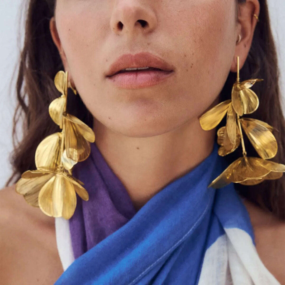 KIMLUD, 2023 New ZAA Earrings Long Metal Flower Dangle Drop Earrings for Women Vintage Golden Personality Jewelry Pendientes Wholesale, KIMLUD Womens Clothes