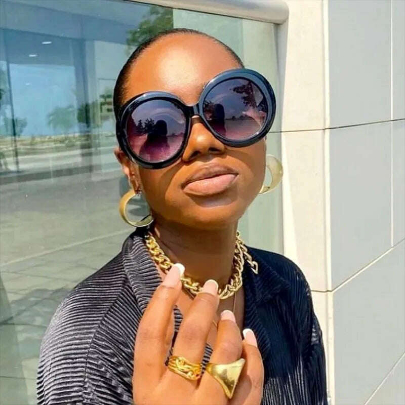 KIMLUD, 2023 Plastic Classic Vintage Sunglasses Woman Oversized Round Frame Female Glasses Big Shades Oculos New, KIMLUD Womens Clothes