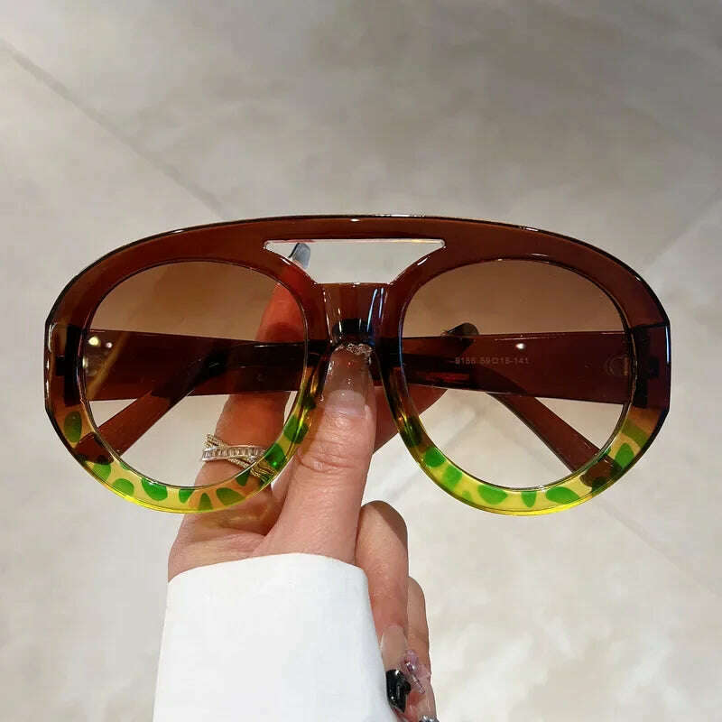 KIMLUD, 2023 Plastic Classic Vintage Sunglasses Woman Oversized Round Frame Luxury Brand Designer Female Glasses Big Shades Oculos New, green leopard / China / Other, KIMLUD Women's Clothes