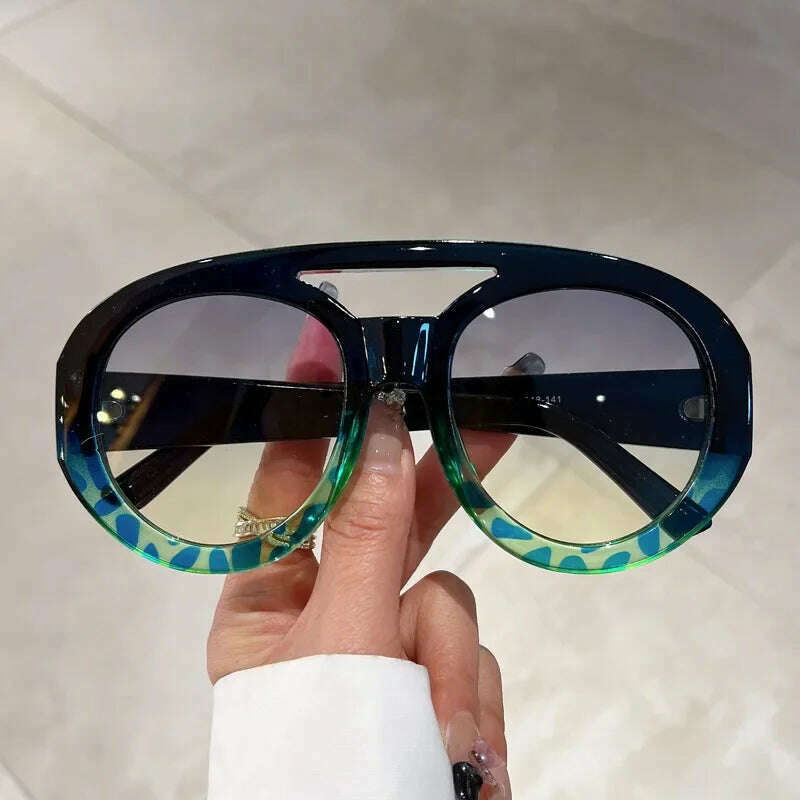 KIMLUD, 2023 Plastic Classic Vintage Sunglasses Woman Oversized Round Frame Luxury Brand Designer Female Glasses Big Shades Oculos New, blue leopard / China / Other, KIMLUD Women's Clothes
