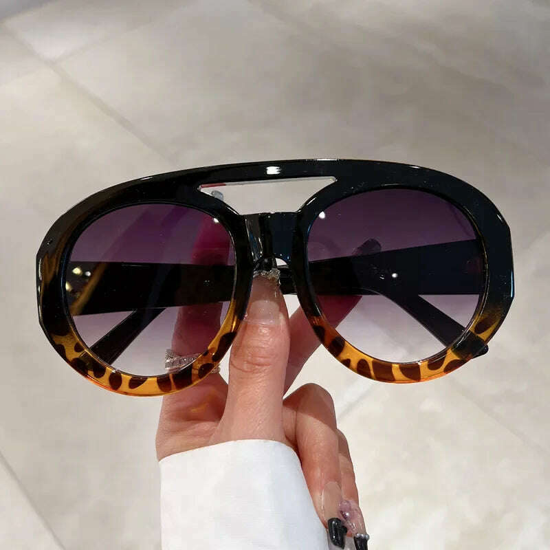 KIMLUD, 2023 Plastic Classic Vintage Sunglasses Woman Oversized Round Frame Luxury Brand Designer Female Glasses Big Shades Oculos New, leopard / China / Other, KIMLUD Women's Clothes
