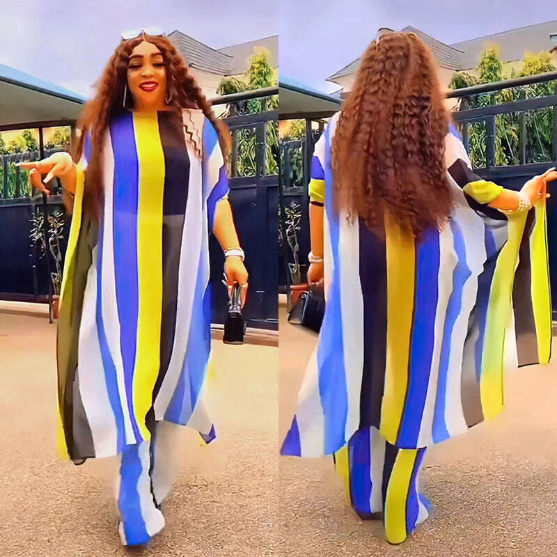 2023 Plus Size Spring 2 Piece African Chiffon Clothes for Women Summer Party Dress Dashiki Top Pants Suit Street Casual Outfits - KIMLUD