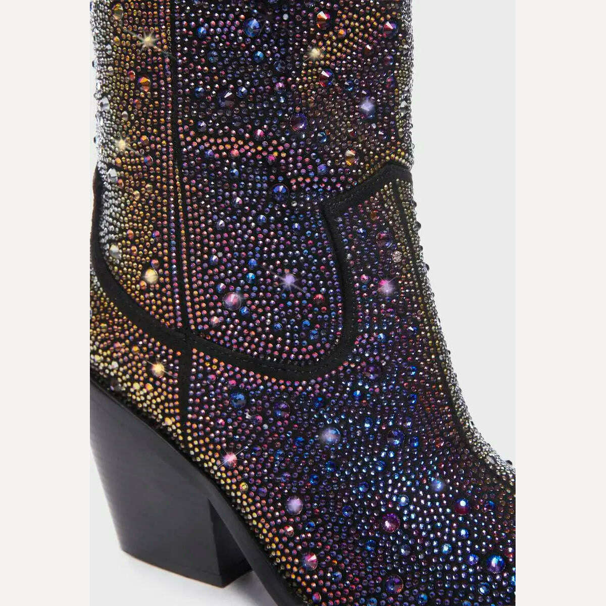 KIMLUD, 2023 Point Toe Knee High Rhinestone Boots Luxury Crystal Women Sexy Chunky Heel Boots Slip On Ladies Knight Boots 44, KIMLUD Womens Clothes
