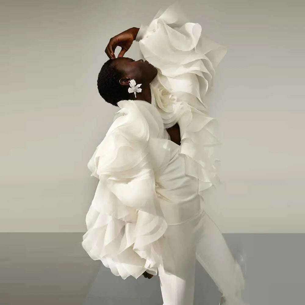 2023 ropa de mujer Ivory Full Bloom Blouse Ruffled Floral Women Tops Ruffle Sleeves Layered Fashion for Photography - KIMLUD