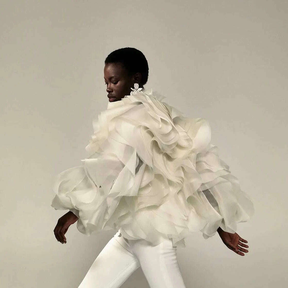 2023 ropa de mujer Ivory Full Bloom Blouse Ruffled Floral Women Tops Ruffle Sleeves Layered Fashion for Photography - KIMLUD