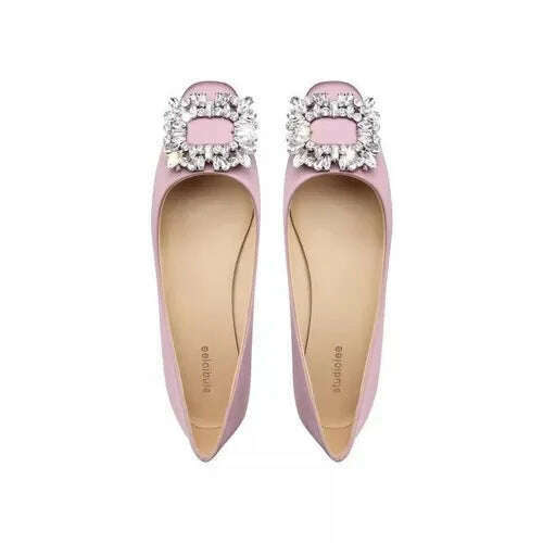 KIMLUD, 2023 Spring and Autumn New Fashion Rhinestone Square Button Flat Bottom Women's Shoes Versatile Silk Bridesmaid Wedding Shoes, Pink / 41, KIMLUD Womens Clothes