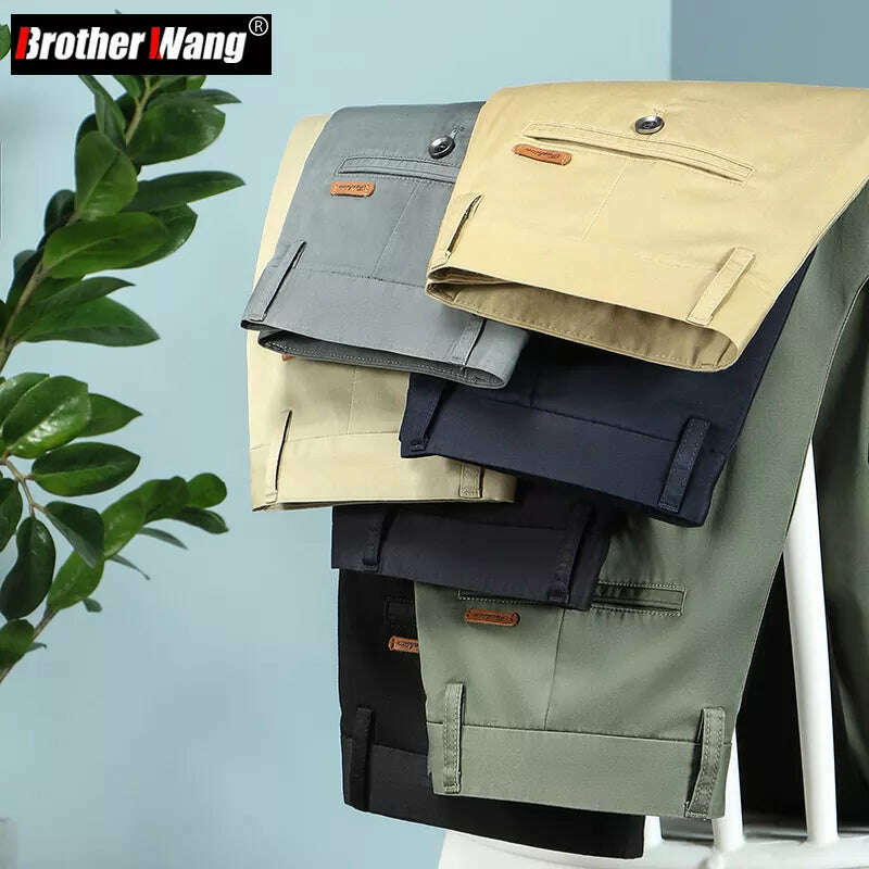 KIMLUD, 2023 Spring and Summer New Men's Khaki Thin Casual Pants Business Fashion Solid Color Stretch Straight-leg Trousers Male Brand, KIMLUD Womens Clothes