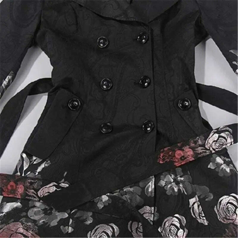 KIMLUD, 2023 Spring Autumn Floral Long Trench Coats Women Clothing Outerwear Rose Jacquard Double Breasted Slim Windbreaker Female C254, KIMLUD Women's Clothes
