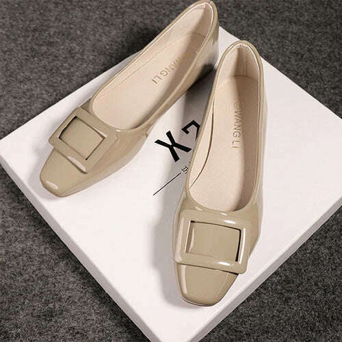 KIMLUD, 2023 Spring Autumn French Classic Square Button Round Head High Heels Fashion Shallow Mouth Versatile Flat Bottom Women's Shoes, 1 / 39, KIMLUD Women's Clothes