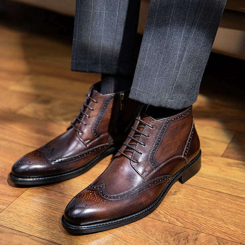 KIMLUD, 2023 Summer Men Chelsea Boots Luxury Genuine Leather Autumn Brand New Style Ankle Brogues Business Work Dress Shoes for Male, KIMLUD Womens Clothes