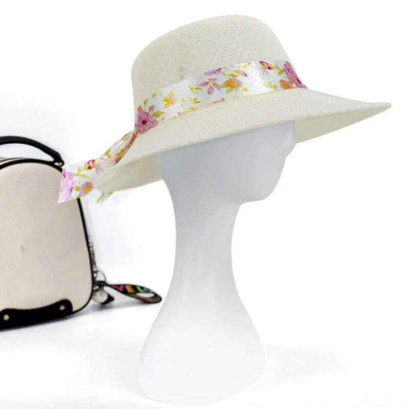 KIMLUD, 2023 Summer Sunscreen Straw Sun Hat Beach Vacation Panama Handwoven Straw Caps Men Women Casual Sunshade Gangster Cap Bucket Hat, 02-milk white, KIMLUD Womens Clothes