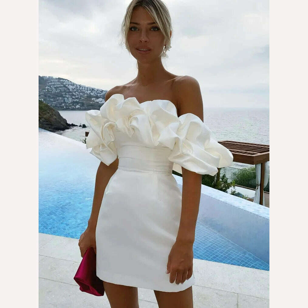 2023 Summer Women Ruffles Slash Neck Bodycon Package Hip Party Dress Sexy Streetwear Backless Strapless Mini Evening Dresses Y2K - KIMLUD