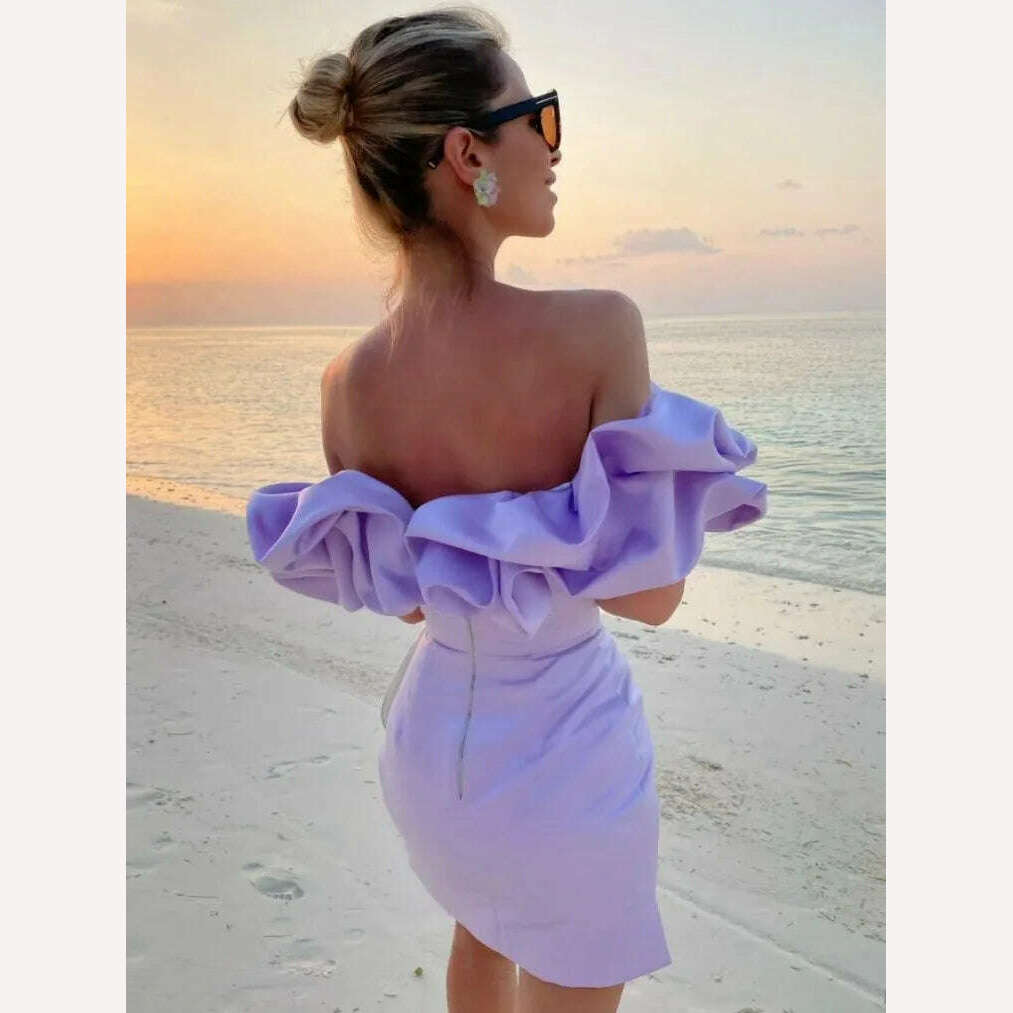 2023 Summer Women Ruffles Slash Neck Bodycon Package Hip Party Dress Sexy Streetwear Backless Strapless Mini Evening Dresses Y2K - KIMLUD