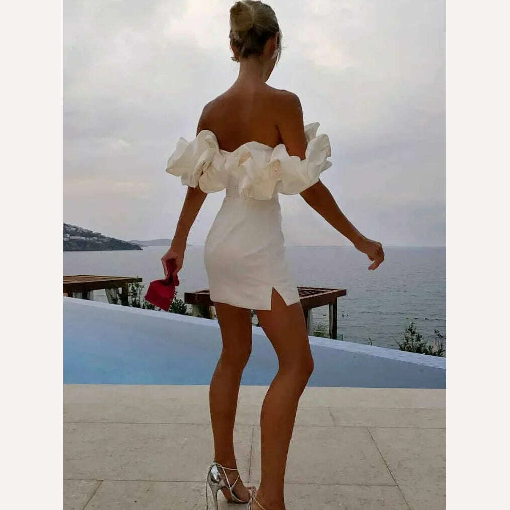 2023 Summer Women Ruffles Slash Neck Bodycon Package Hip Party Dress Sexy Streetwear Backless Strapless Mini Evening Dresses Y2K - KIMLUD