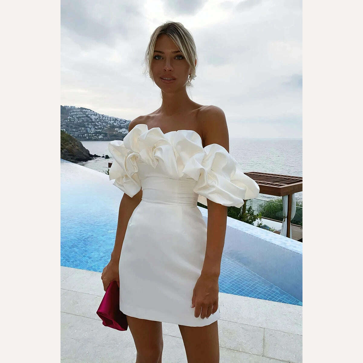 2023 Summer Women Ruffles Slash Neck Bodycon Package Hip Party Dress Sexy Streetwear Backless Strapless Mini Evening Dresses Y2K - KIMLUD