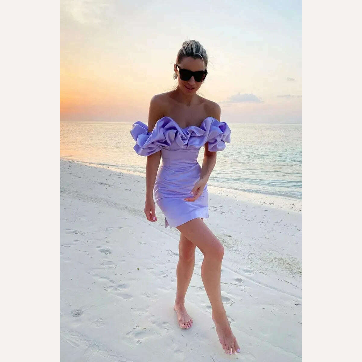 2023 Summer Women Ruffles Slash Neck Bodycon Package Hip Party Dress Sexy Streetwear Backless Strapless Mini Evening Dresses Y2K - KIMLUD
