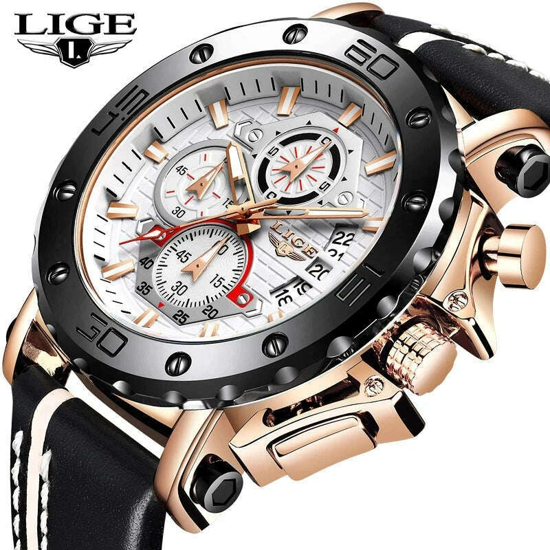 2023 Top Brand LIGE Men Watches Fashion Sport Leather Watch Mens Luxury Date Waterproof Quartz Chronograph Relogio Masculino+Box - KIMLUD