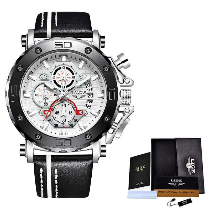 KIMLUD, 2023 Top Brand LIGE Men Watches Fashion Sport Leather Watch Mens Luxury Date Waterproof Quartz Chronograph Relogio Masculino+Box, KIMLUD Womens Clothes