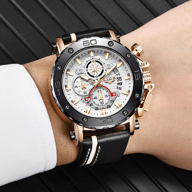 KIMLUD, 2023 Top Brand LIGE Men Watches Fashion Sport Leather Watch Mens Luxury Date Waterproof Quartz Chronograph Relogio Masculino+Box, KIMLUD Womens Clothes