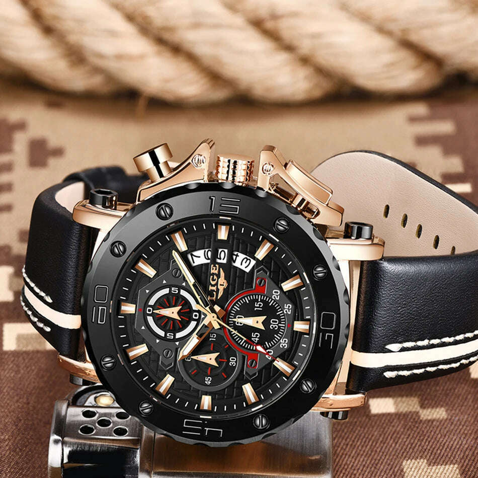 KIMLUD, 2023 Top Brand LIGE Men Watches Fashion Sport Leather Watch Mens Luxury Date Waterproof Quartz Chronograph Relogio Masculino+Box, KIMLUD Womens Clothes