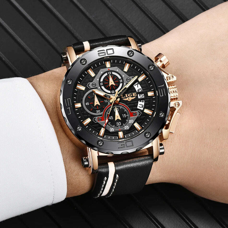 KIMLUD, 2023 Top Brand LIGE Men Watches Fashion Sport Leather Watch Mens Luxury Date Waterproof Quartz Chronograph Relogio Masculino+Box, KIMLUD Womens Clothes