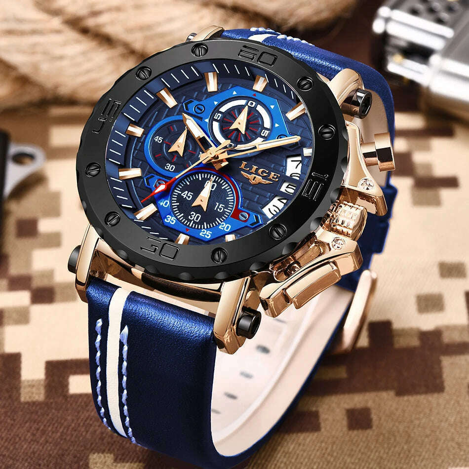 KIMLUD, 2023 Top Brand LIGE Men Watches Fashion Sport Leather Watch Mens Luxury Date Waterproof Quartz Chronograph Relogio Masculino+Box, KIMLUD Womens Clothes