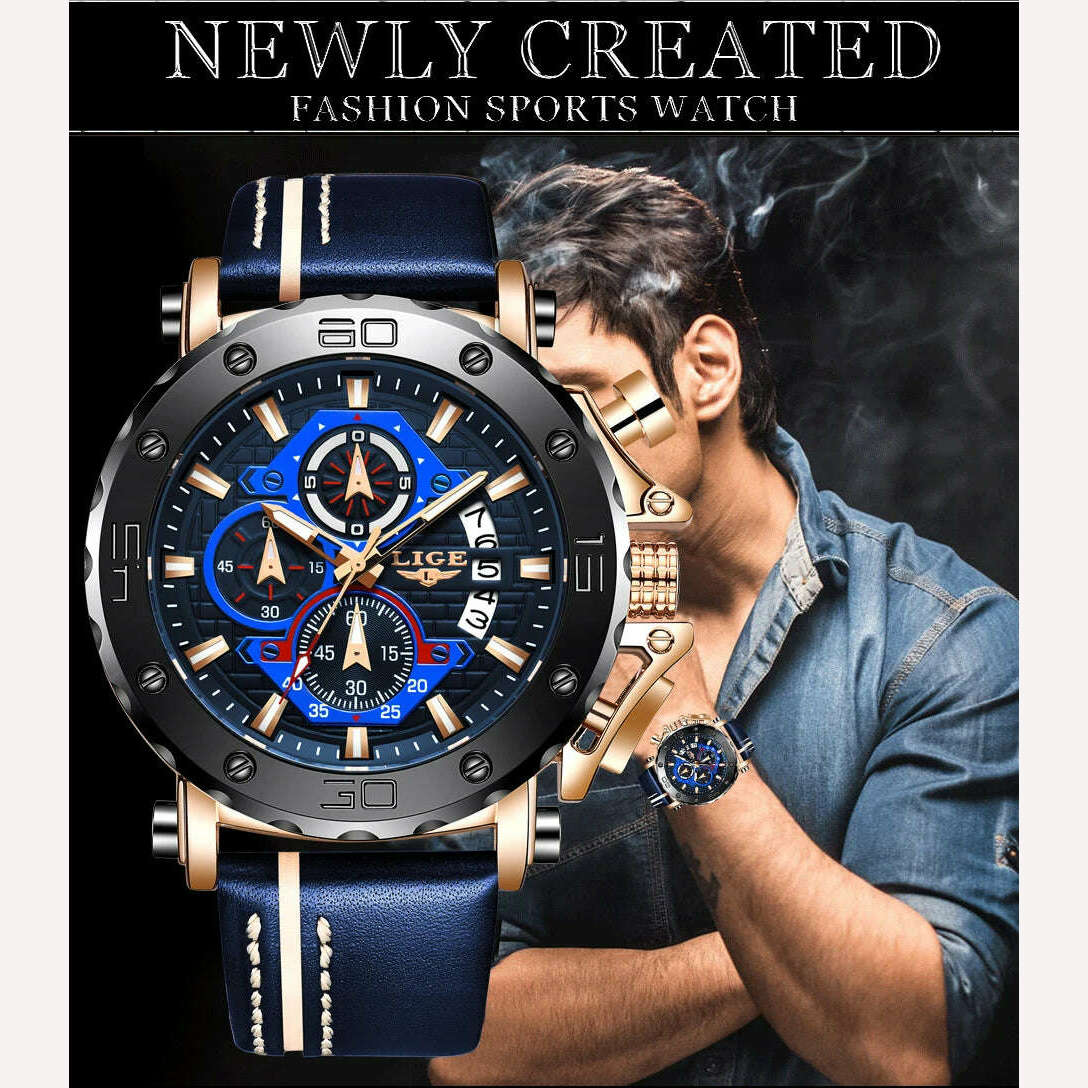 KIMLUD, 2023 Top Brand LIGE Men Watches Fashion Sport Leather Watch Mens Luxury Date Waterproof Quartz Chronograph Relogio Masculino+Box, KIMLUD Women's Clothes