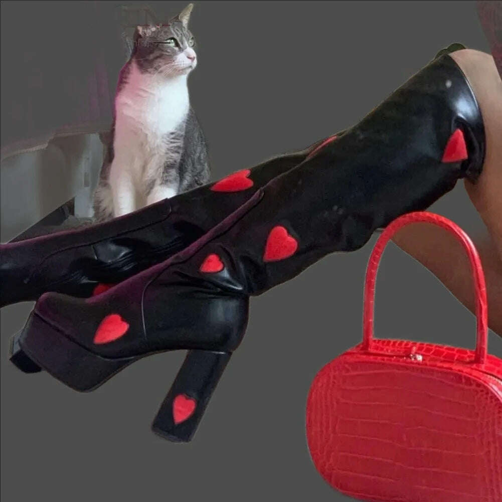 KIMLUD, 2023 Trend Fashion Boots Heart-shaped Design Zipper Platform High Heel Shoes Woman Classic Brand New Popular Goth Girls Sale, KIMLUD Women's Clothes