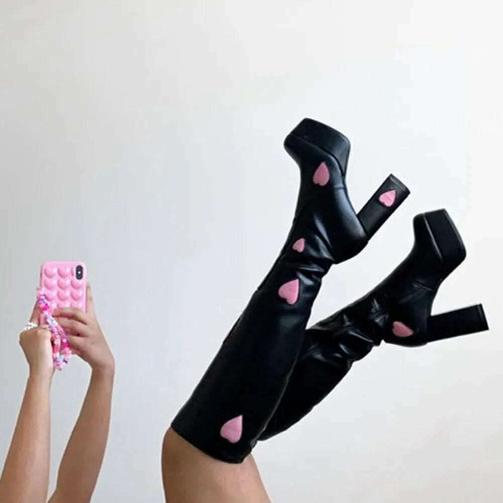KIMLUD, 2023 Trend Fashion Boots Heart-shaped Design Zipper Platform High Heel Shoes Woman Classic Brand New Popular Goth Girls Sale, KIMLUD Women's Clothes