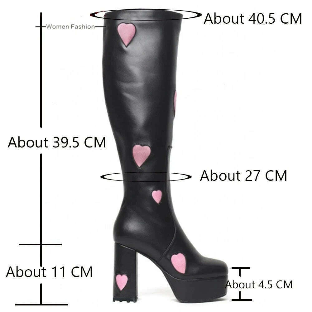 KIMLUD, 2023 Trend Fashion Boots Heart-shaped Design Zipper Platform High Heel Shoes Woman Classic Brand New Popular Goth Girls Sale, KIMLUD Womens Clothes