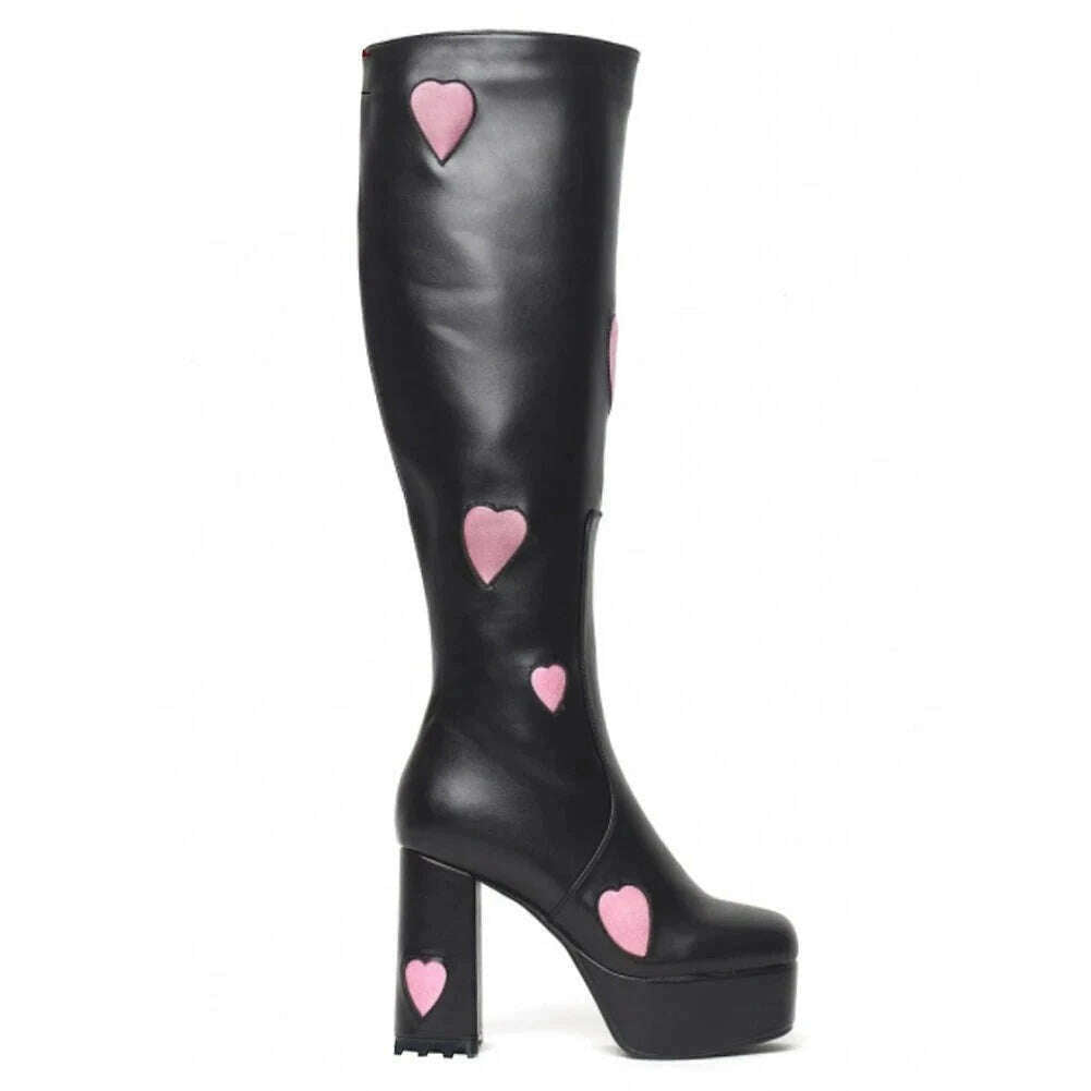 KIMLUD, 2023 Trend Fashion Boots Heart-shaped Design Zipper Platform High Heel Shoes Woman Classic Brand New Popular Goth Girls Sale, black pink heart / 9.5, KIMLUD Women's Clothes