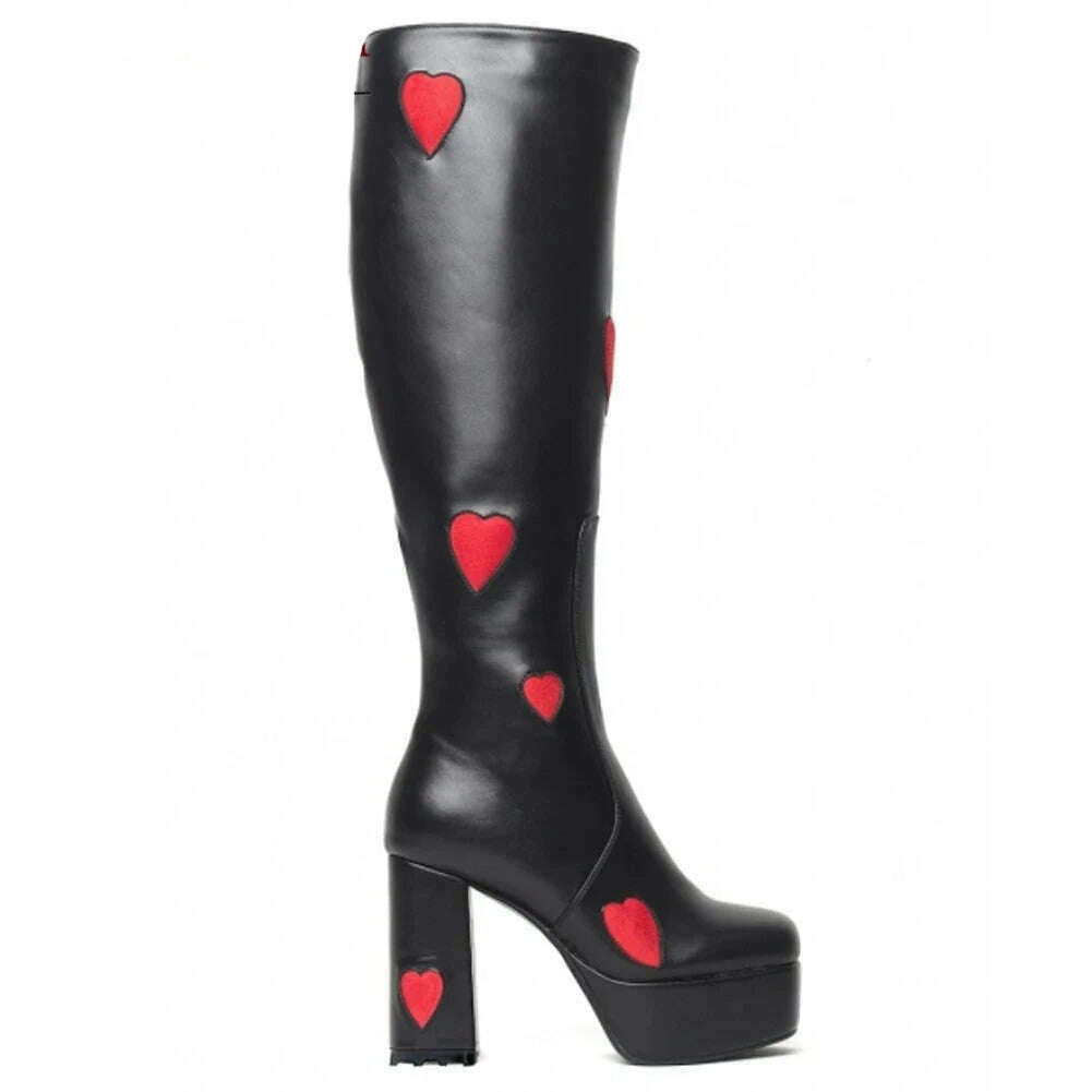 KIMLUD, 2023 Trend Fashion Boots Heart-shaped Design Zipper Platform High Heel Shoes Woman Classic Brand New Popular Goth Girls Sale, black red heart / 5, KIMLUD Women's Clothes
