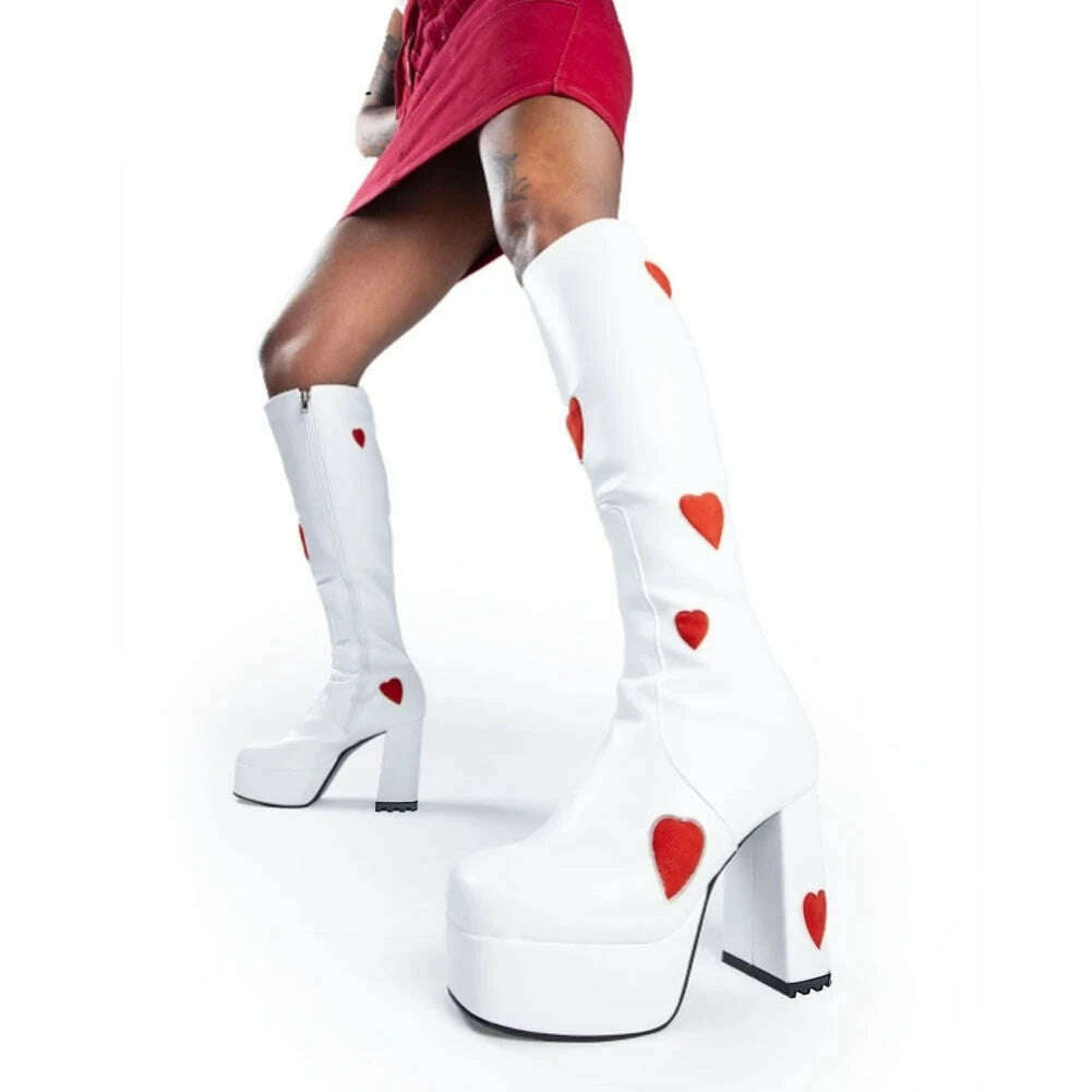 KIMLUD, 2023 Trend Fashion Boots Heart-shaped Design Zipper Platform High Heel Shoes Woman Classic Brand New Popular Goth Girls Sale, white red heart / 10.5, KIMLUD Women's Clothes