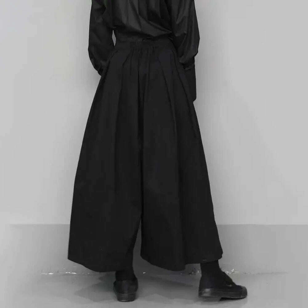 KIMLUD, 2023 Trendy Gothic Dark Style Loose Cropped Hakama Pants Wide Leg Pants New Large Size Design Sense Samurai Pants Men's Clothing, Black / XXXL, KIMLUD Women's Clothes