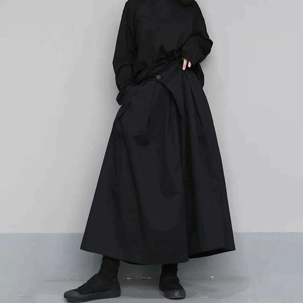 KIMLUD, 2023 Trendy Gothic Dark Style Loose Cropped Hakama Pants Wide Leg Pants New Large Size Design Sense Samurai Pants Men's Clothing, KIMLUD Womens Clothes