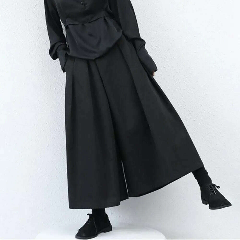 KIMLUD, 2023 Trendy Gothic Dark Style Loose Cropped Hakama Pants Wide Leg Pants New Large Size Design Sense Samurai Pants Men's Clothing, KIMLUD Womens Clothes