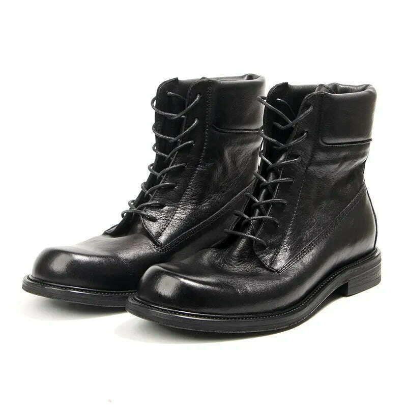 2023 Vintage Handmade Men Boots British Luxury Cow Leather Shoes Quality Round Toe Classic Autumn Ankle Casual Platform Boots - KIMLUD