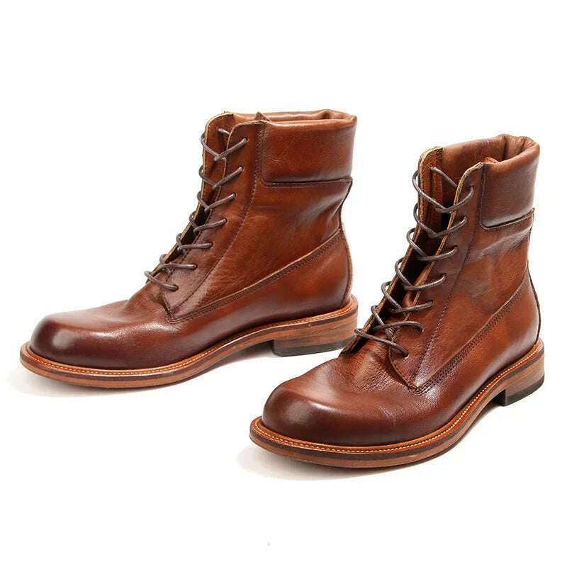 KIMLUD, 2023 Vintage Handmade Men Boots British Luxury Cow Leather Shoes Quality Round Toe Classic Autumn Ankle Casual Platform Boots, KIMLUD Women's Clothes
