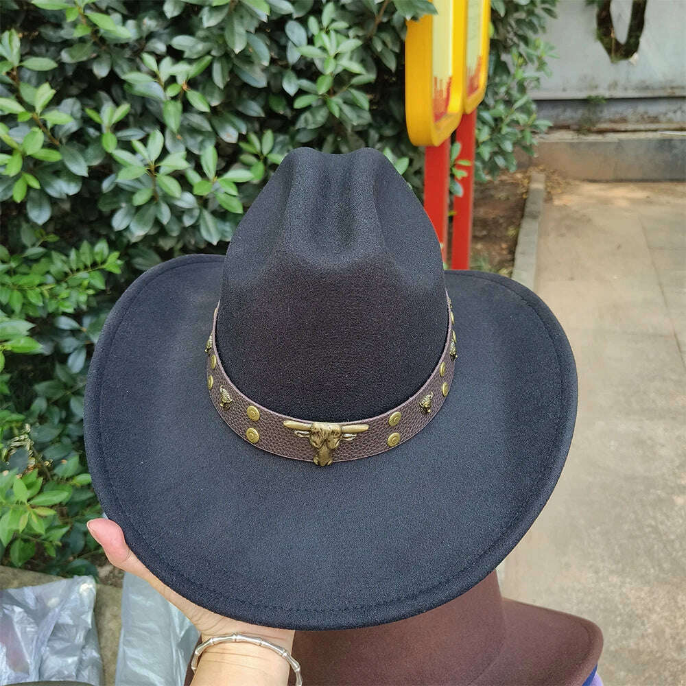 KIMLUD, 2023 Western Cowboy Hats for Men and Women Retro Cowboy Belt Accessories Gentlemen Women’s Cowboy Jazz Hats, 5 / M56-58CM, KIMLUD Womens Clothes