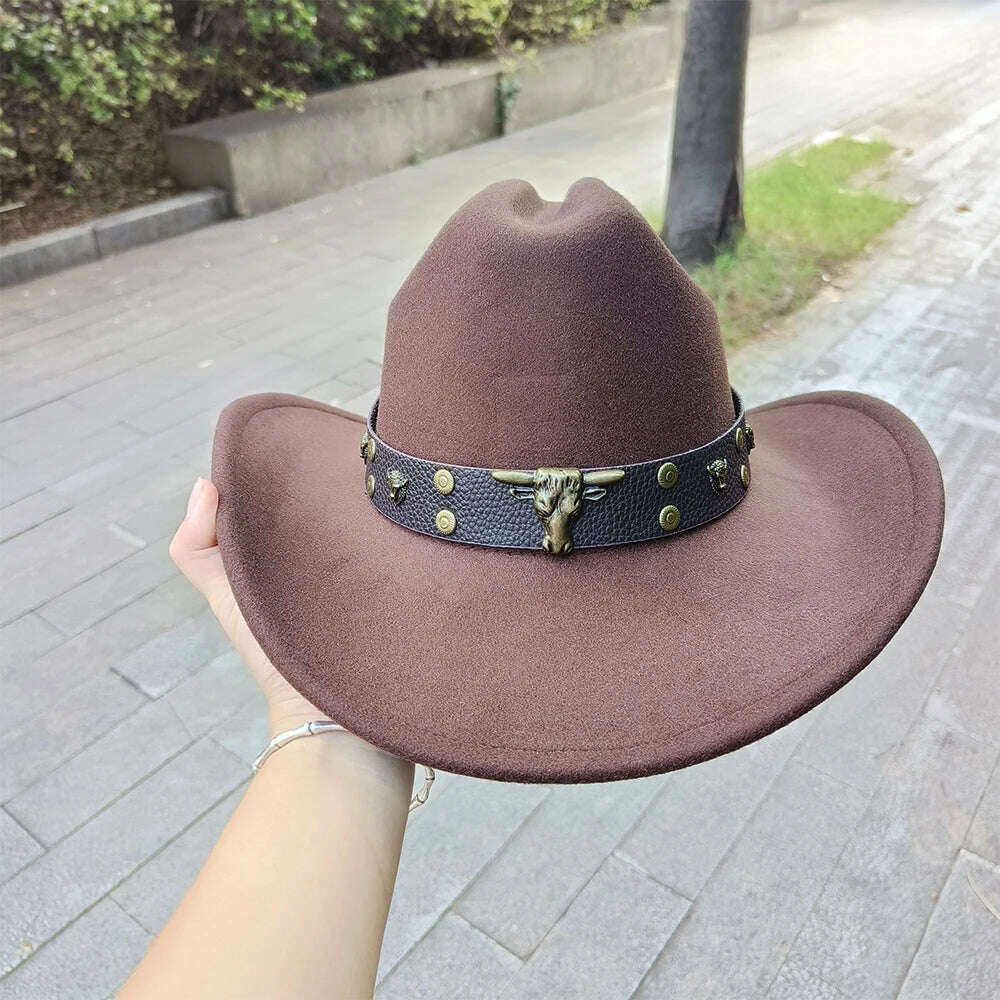 KIMLUD, 2023 Western Cowboy Hats for Men and Women Retro Cowboy Belt Accessories Gentlemen Women’s Cowboy Jazz Hats, 6 / M56-58CM, KIMLUD Womens Clothes