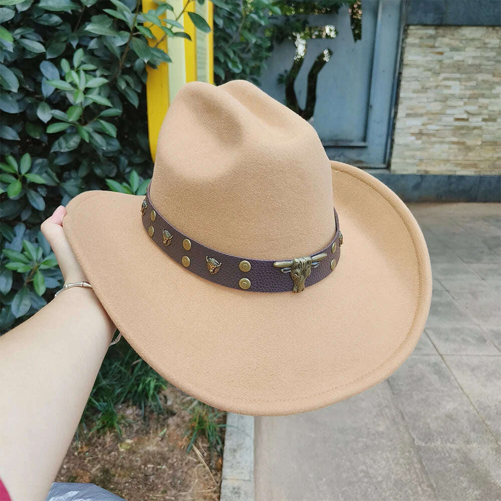 KIMLUD, 2023 Western Cowboy Hats for Men and Women Retro Cowboy Belt Accessories Gentlemen Women’s Cowboy Jazz Hats, 9 / M56-58CM, KIMLUD Womens Clothes