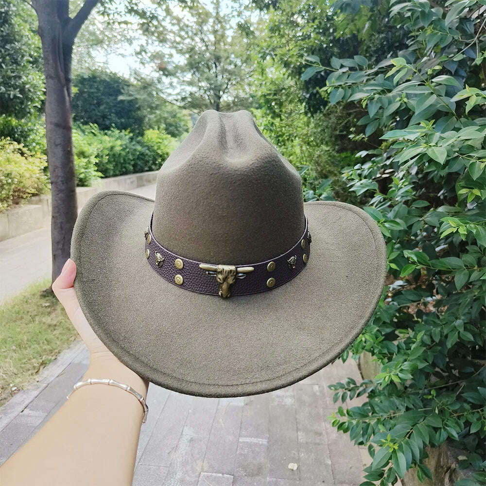 KIMLUD, 2023 Western Cowboy Hats for Men and Women Retro Cowboy Belt Accessories Gentlemen Women’s Cowboy Jazz Hats, 4 / M56-58CM, KIMLUD Womens Clothes