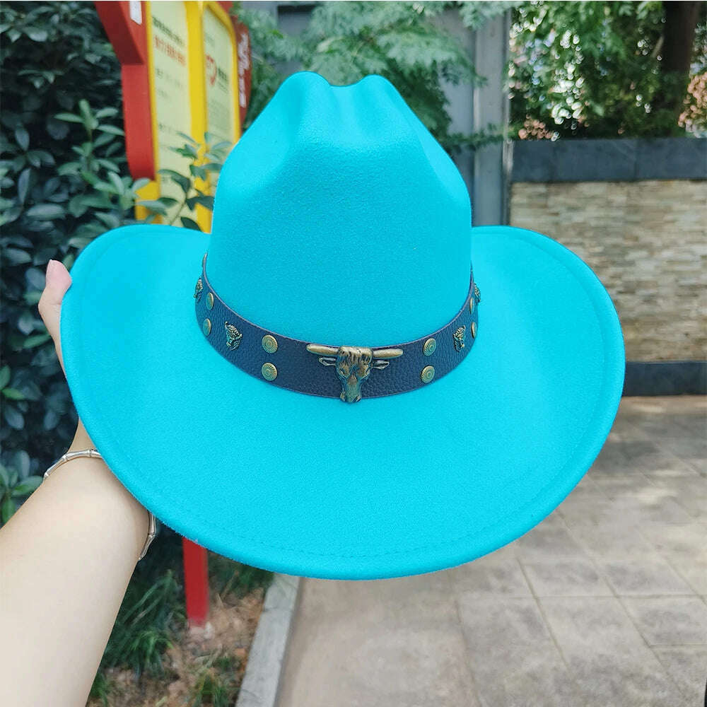 KIMLUD, 2023 Western Cowboy Hats for Men and Women Retro Cowboy Belt Accessories Gentlemen Women’s Cowboy Jazz Hats, 1 / M56-58CM, KIMLUD Womens Clothes