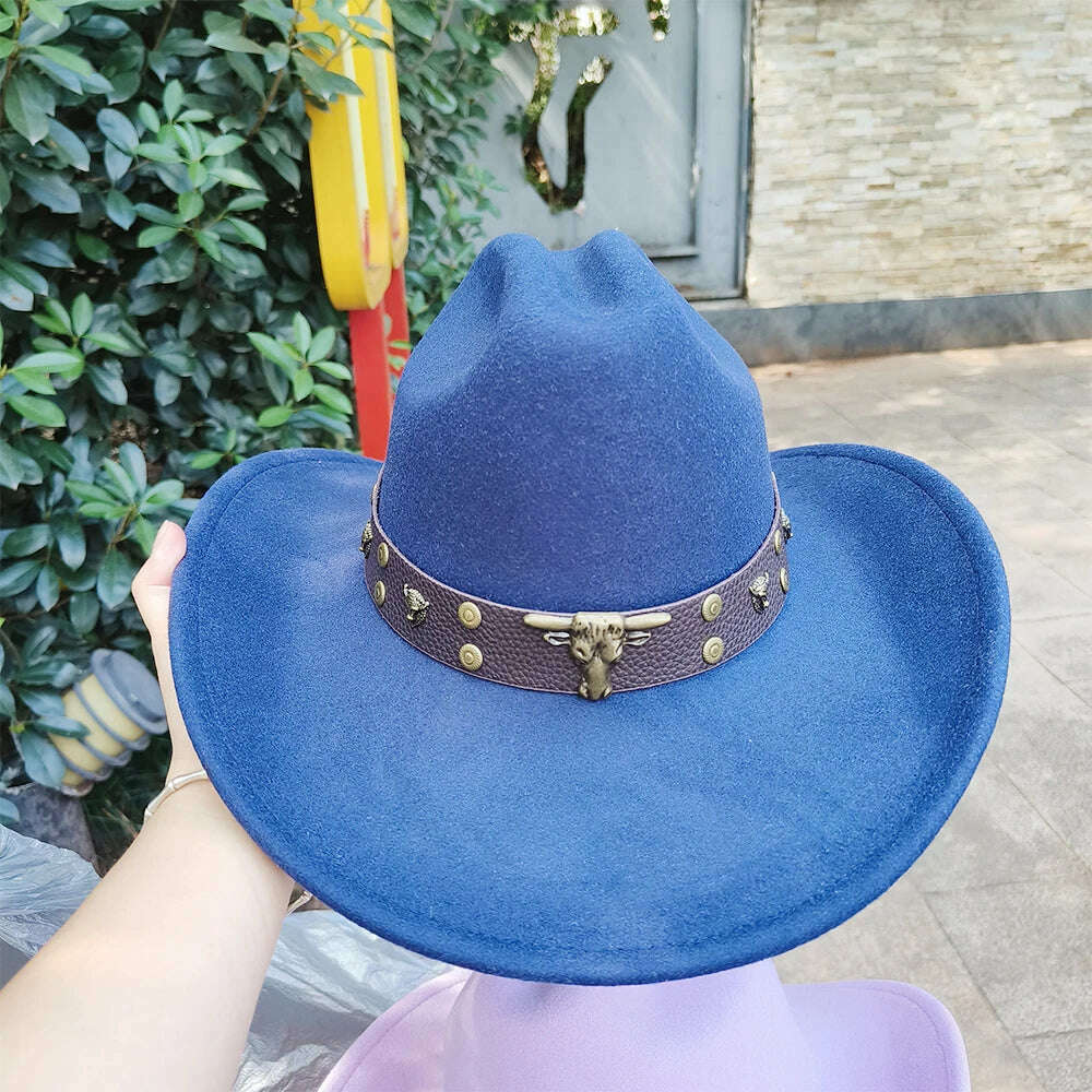 KIMLUD, 2023 Western Cowboy Hats for Men and Women Retro Cowboy Belt Accessories Gentlemen Women’s Cowboy Jazz Hats, 7 / M56-58CM, KIMLUD Womens Clothes